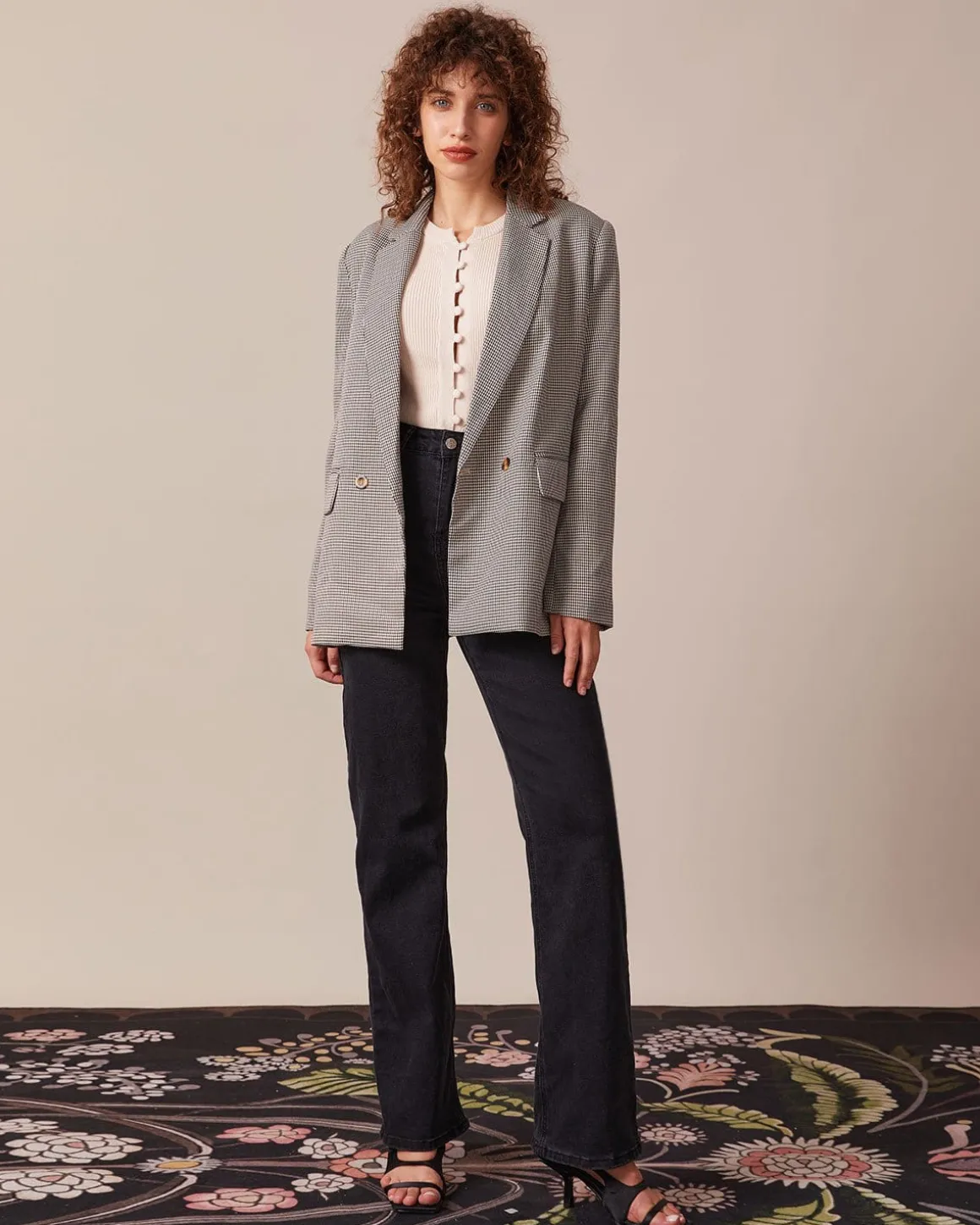 The Coffee Lapel Houndstooth Button Blazer