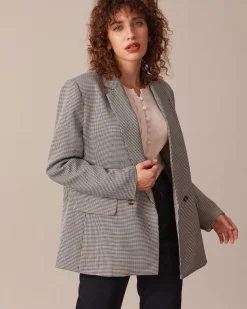 The Coffee Lapel Houndstooth Button Blazer