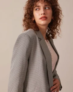 The Coffee Lapel Houndstooth Button Blazer