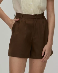 The Coffee Pleated High-Waisted Wide Leg Shorts