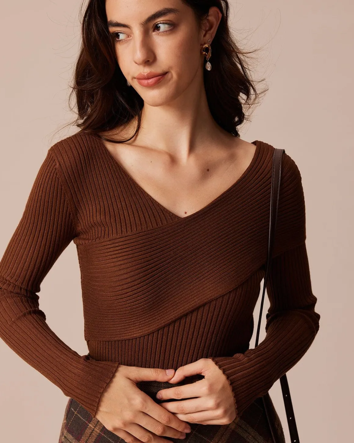 The Coffee V Neck Criss-Cross Wrap Knit Top