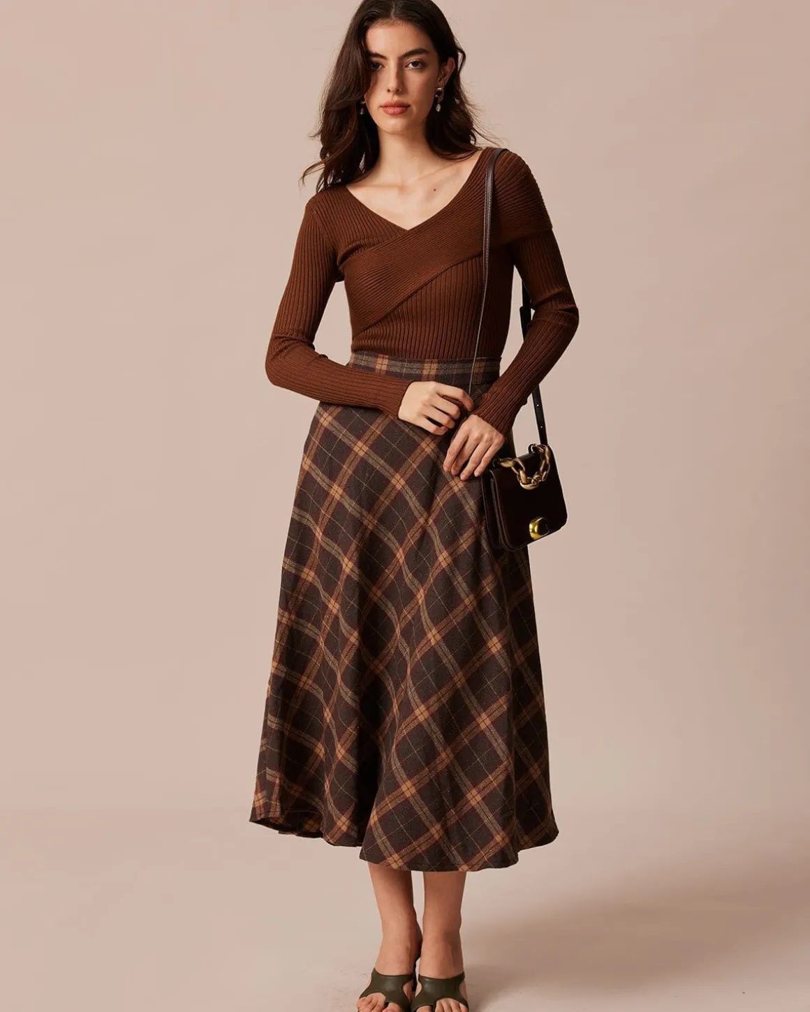 The Coffee V Neck Criss-Cross Wrap Knit Top