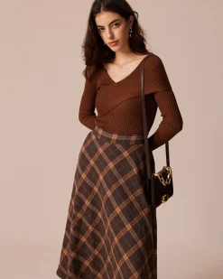 The Coffee V Neck Criss-Cross Wrap Knit Top