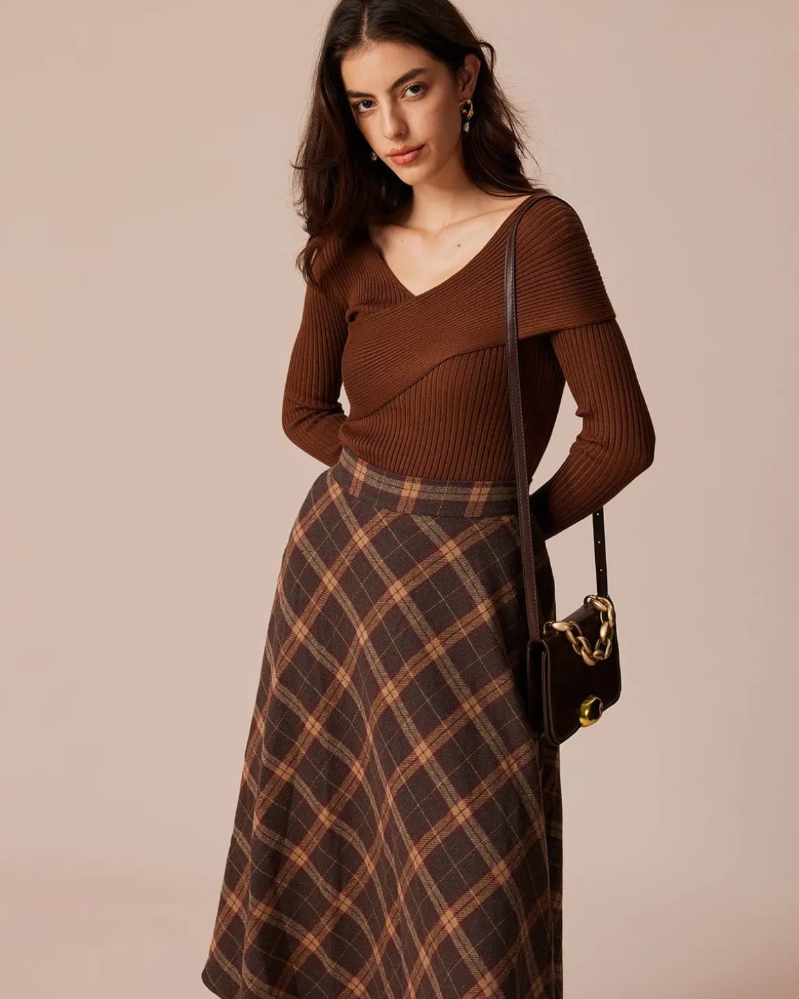The Coffee V Neck Criss-Cross Wrap Knit Top