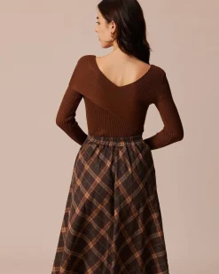 The Coffee V Neck Criss-Cross Wrap Knit Top