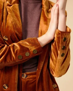 The Collared Double-breasted Velvet Blazer