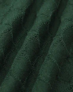 The Dark Green Lapel Ribbed Textured Knit Top