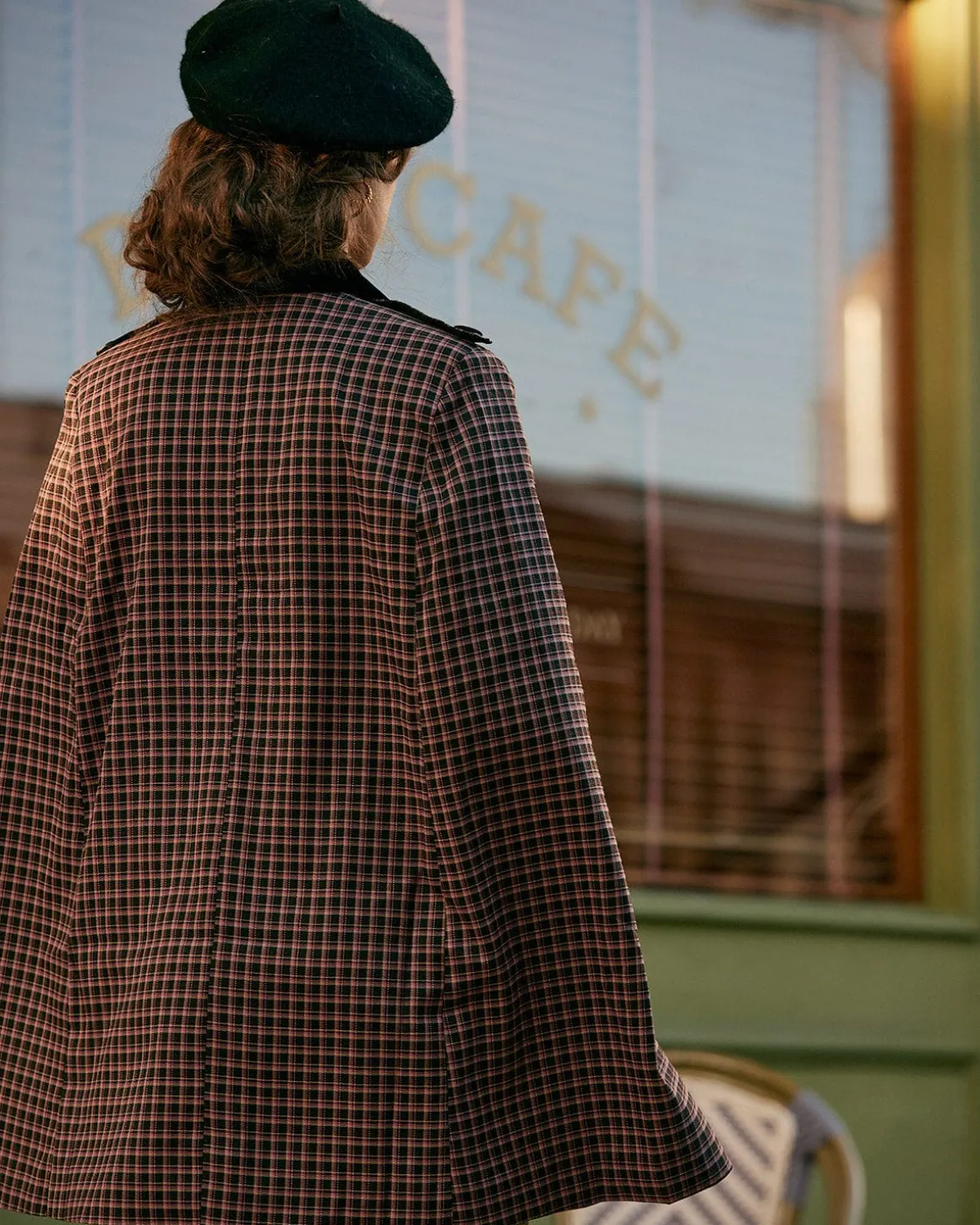 The Double-breasted Plaid Cape Coat