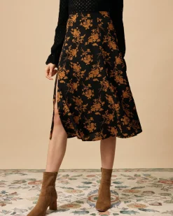 The Floral Slit High Waisted A-line Skirt