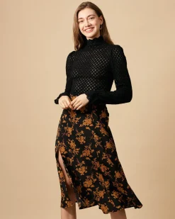 The Floral Slit High Waisted A-line Skirt