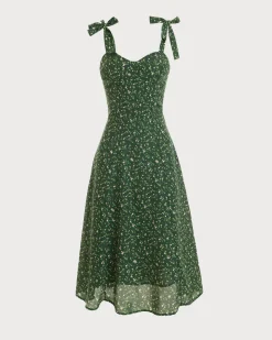 The Floral Tie Straps Midi Dress