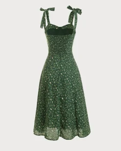 The Floral Tie Straps Midi Dress