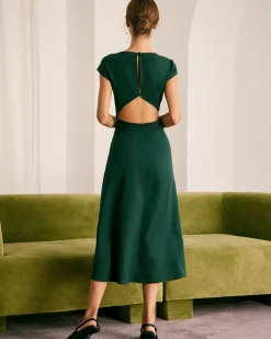 The Green Boat Neck Cutout Back Midi Dress