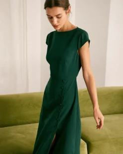 The Green Boat Neck Cutout Back Midi Dress