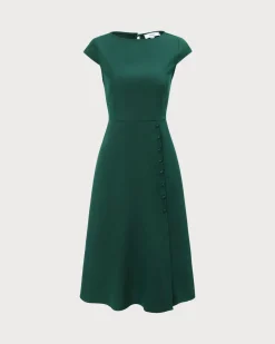 The Green Boat Neck Cutout Back Midi Dress