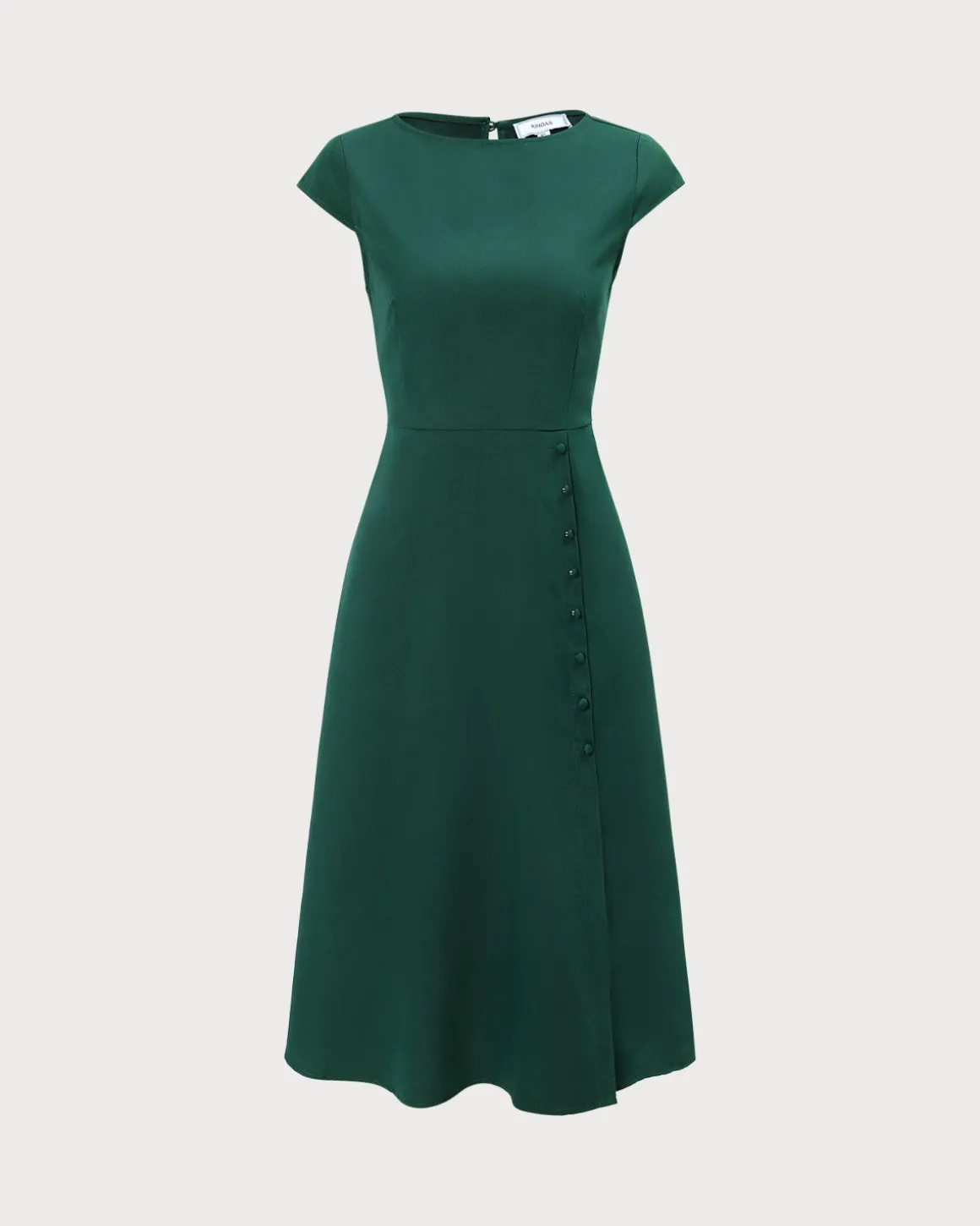 The Green Boat Neck Cutout Back Midi Dress