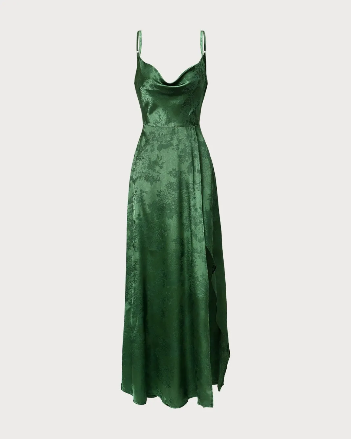 The Green Cowl Neck Jacquard Satin Maxi Dress
