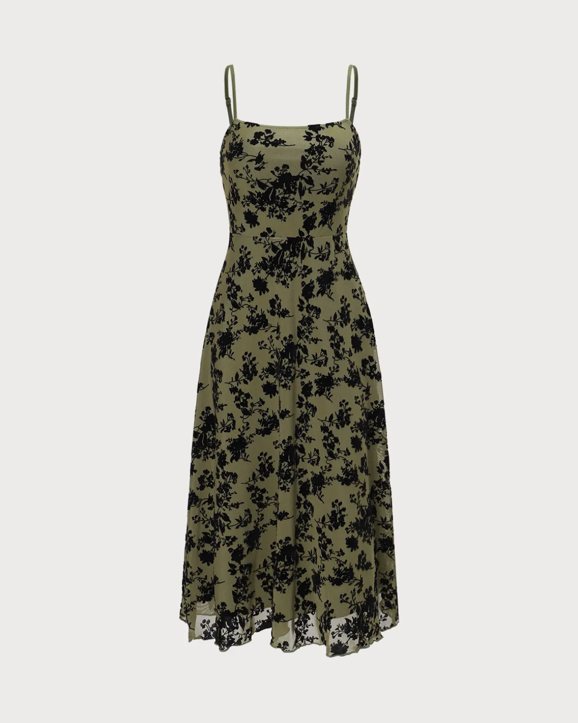 The Green Floral Burnout A-Line Slip Midi Dress