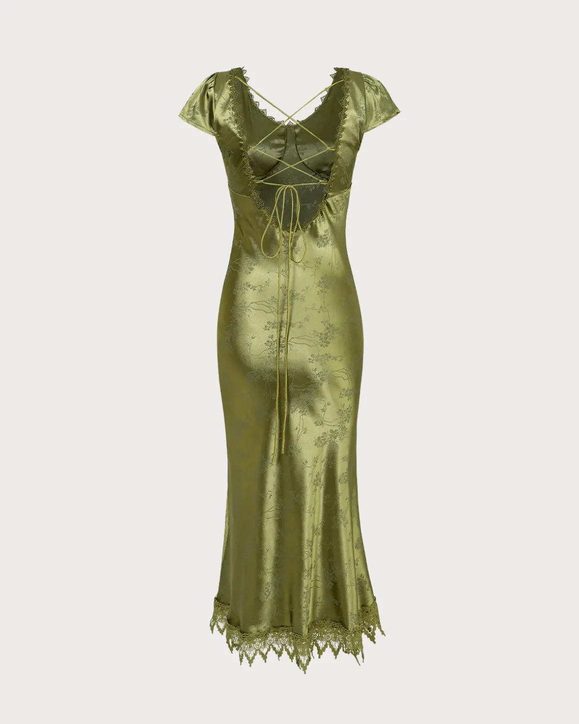 The Green Jacquard Cap Sleeve Satin Midi Dress