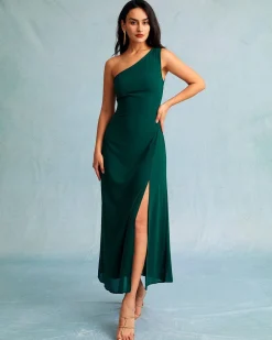 The Green One Shoulder Sleeveless Maxi Dress