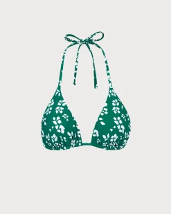 The Green Reversible Floral Triangle Bikini Top