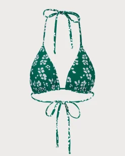 The Green Reversible Floral Triangle Bikini Top