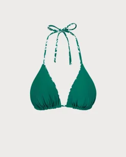 The Green Reversible Floral Triangle Bikini Top