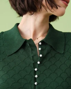 The Green Short Sleeve Textured Lapel Knit Tee