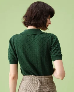 The Green Short Sleeve Textured Lapel Knit Tee