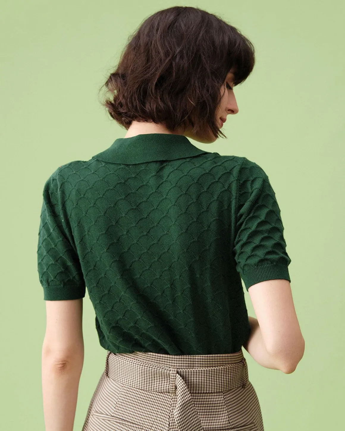 The Green Short Sleeve Textured Lapel Knit Tee