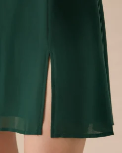 The Green Stand Collar Sheer Slit Mini Dress