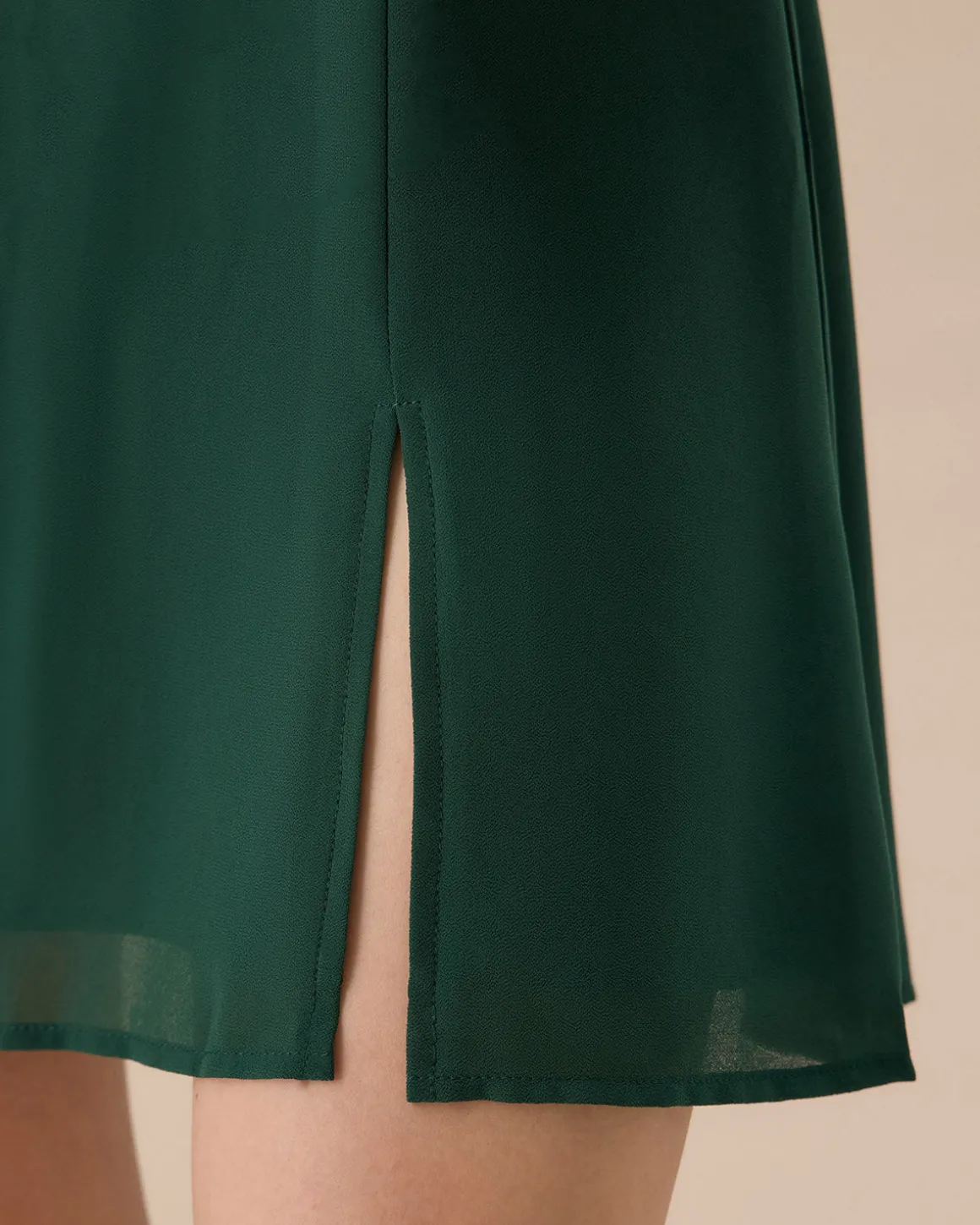 The Green Stand Collar Sheer Slit Mini Dress