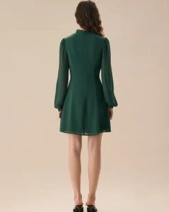The Green Stand Collar Sheer Slit Mini Dress