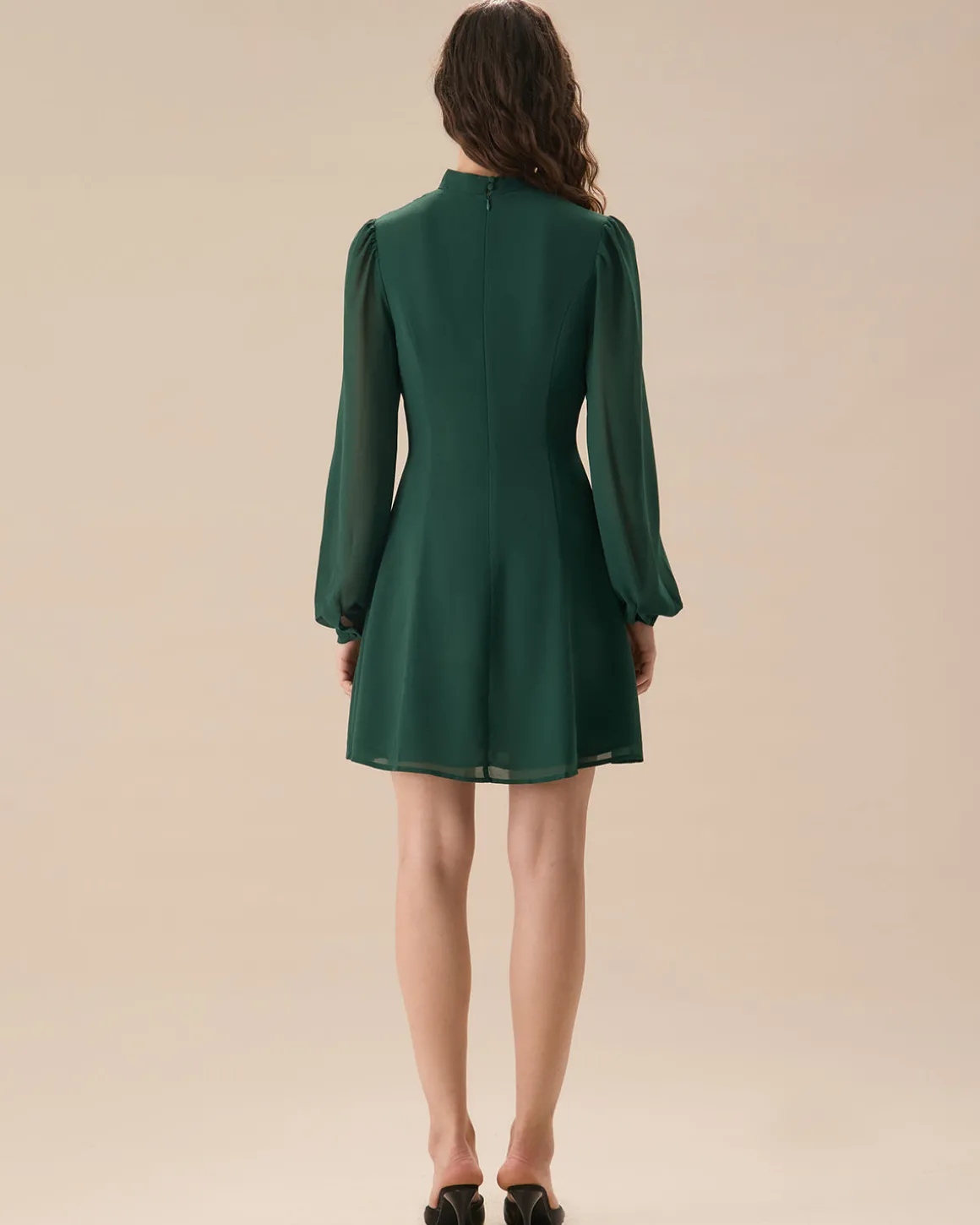 The Green Stand Collar Sheer Slit Mini Dress