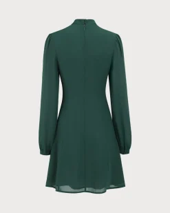 The Green Stand Collar Sheer Slit Mini Dress