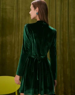 The Green Stand Cut Out Velvet Mini Dress