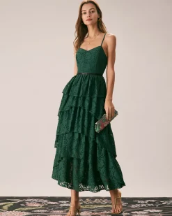 The Green Sweetheart Neck Lace Maxi Dress