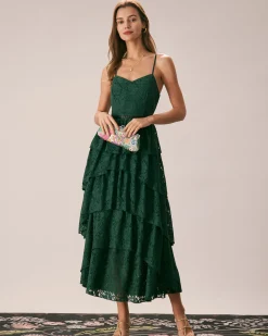 The Green Sweetheart Neck Lace Maxi Dress