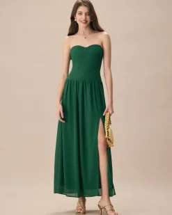 The Green Sweetheart Neck Ruched Maxi Dress