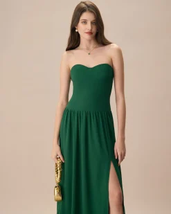 The Green Sweetheart Neck Ruched Maxi Dress
