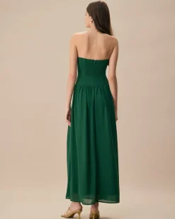 The Green Sweetheart Neck Ruched Maxi Dress