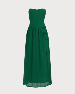 The Green Sweetheart Neck Ruched Maxi Dress