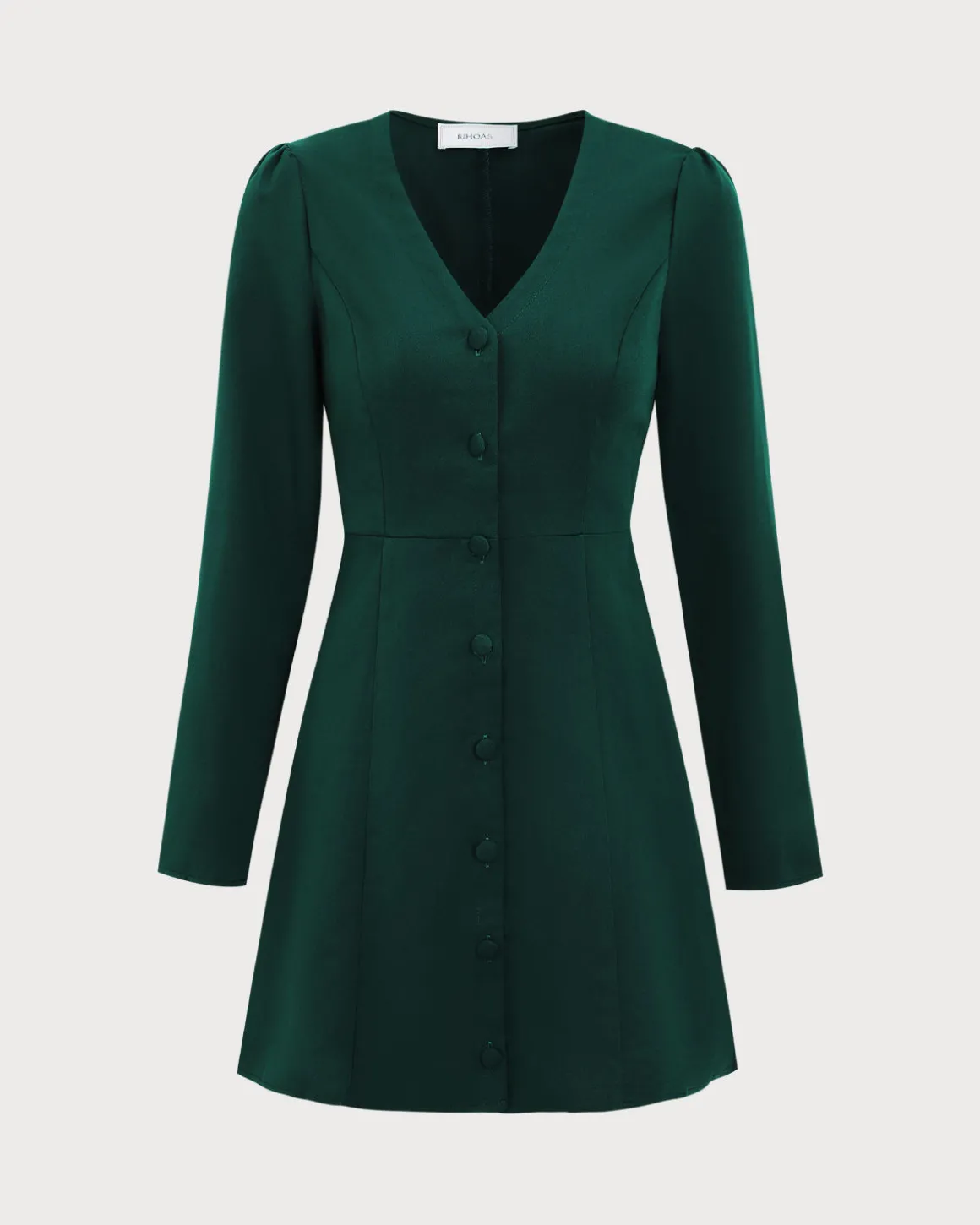 The Green V Neck Button Shirt Mini Dress