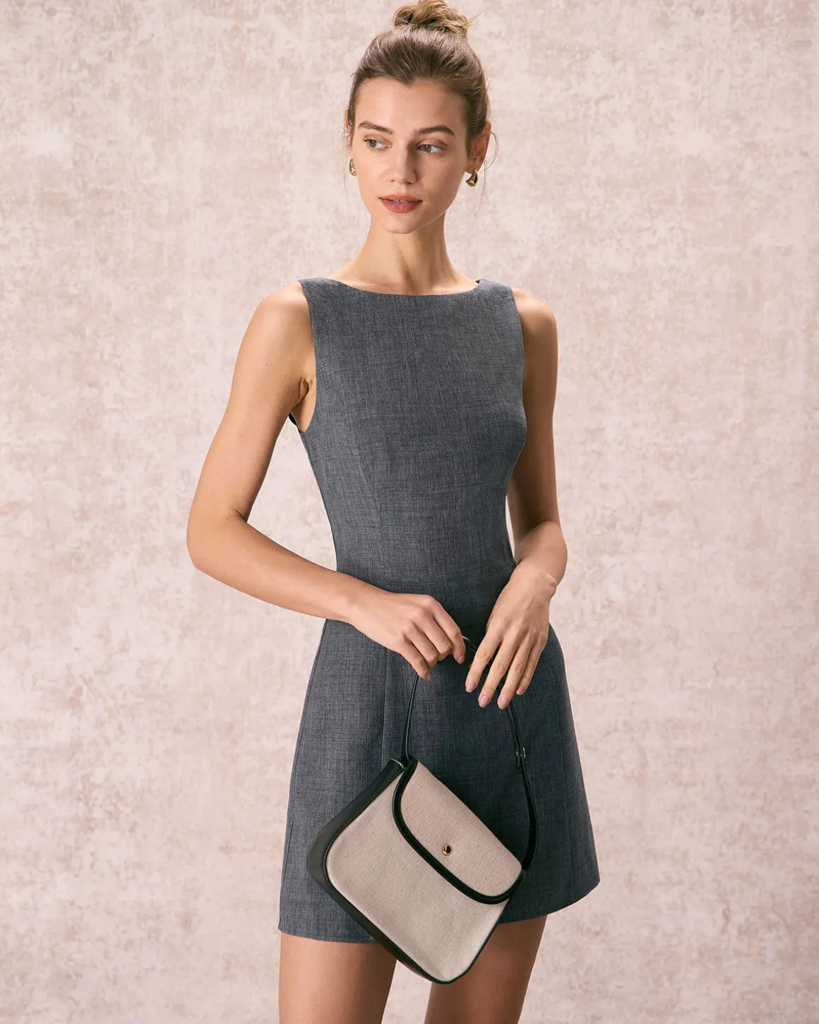 The Grey Boat Neck Sleeveless Mini Dress