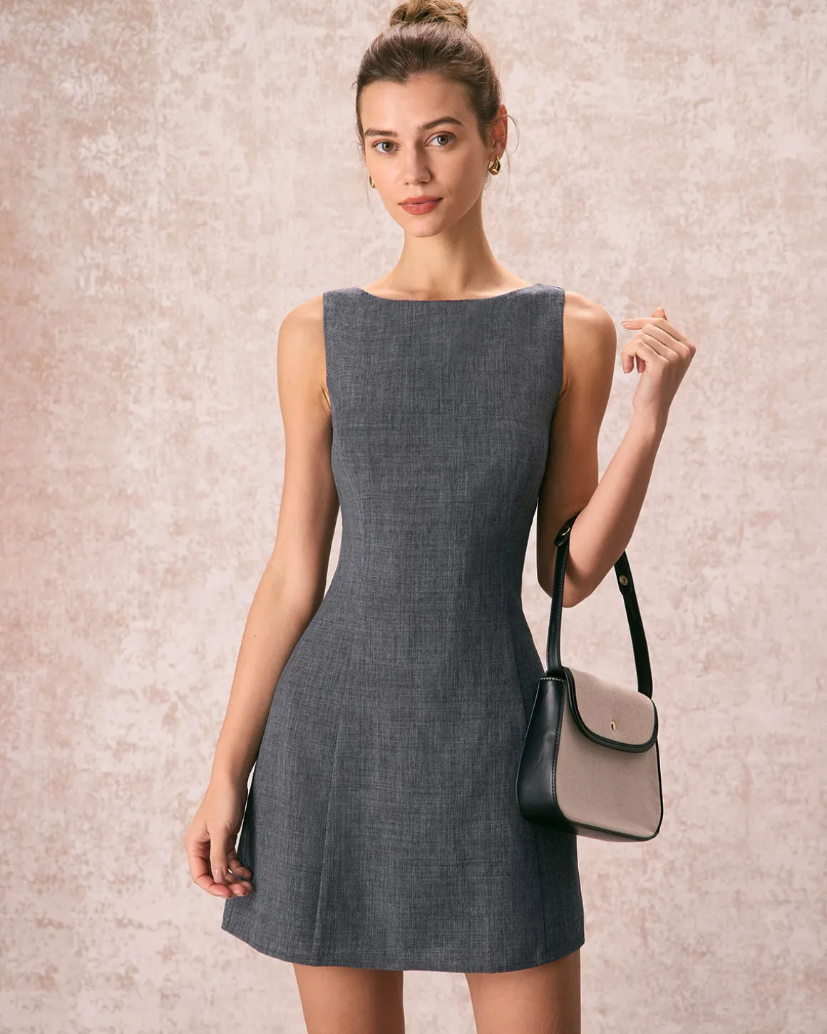 The Grey Boat Neck Sleeveless Mini Dress