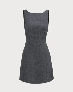 The Grey Boat Neck Sleeveless Mini Dress