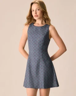 The Grey Round Neck Polka Dot Mini Dress