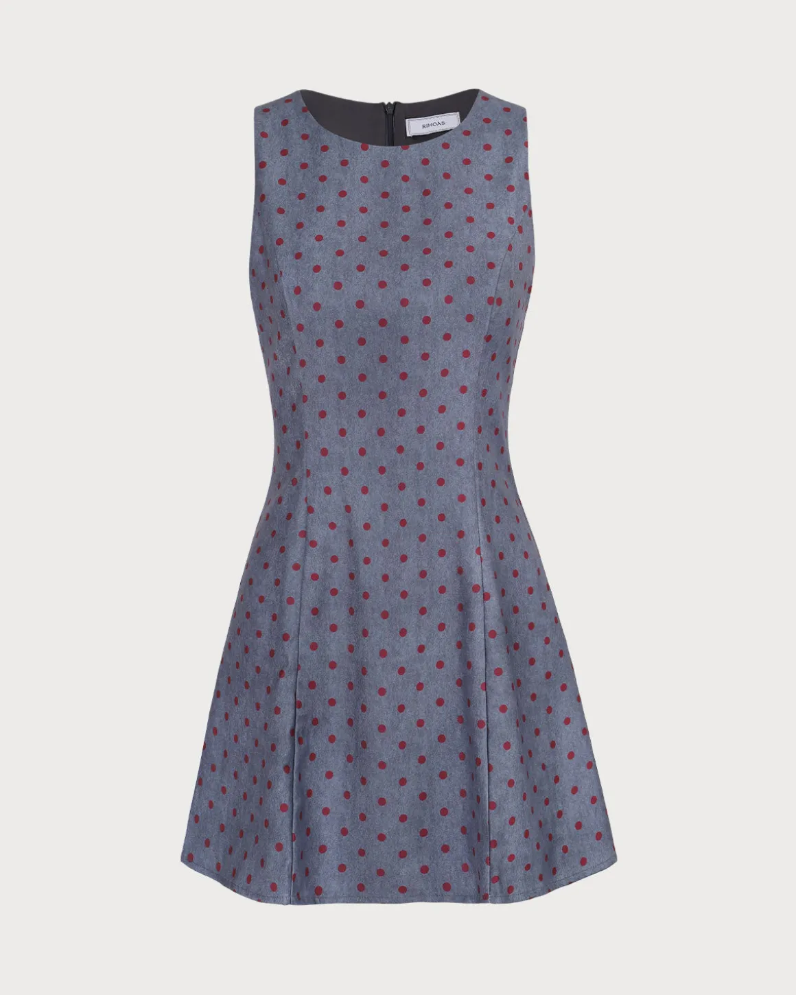 The Grey Round Neck Polka Dot Mini Dress