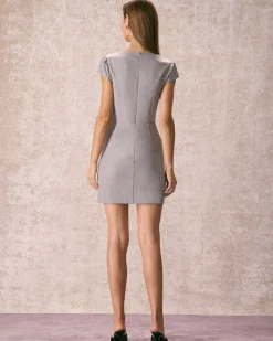 The Grey Square Neck Cap Sleeve Mini Dress