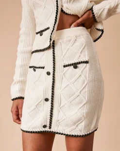 The High Waisted Contrast Trim Argyle Knit Skirt